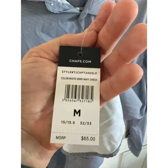 NWT Chaps White & Navy Checked Slim fit Long Sleeve golf button up - Size M - Picture 4 of 5